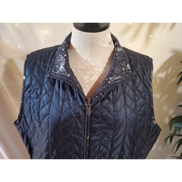 Chicos Zenergy Womens Reversible Quilted Celestial Vest Size 2 L 12/14 Navy Blue - Picture 7 of 13